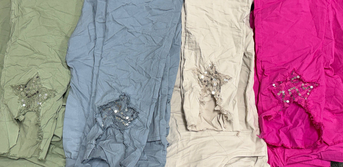 Italian Sequin Star Raw-Hem Jeggings