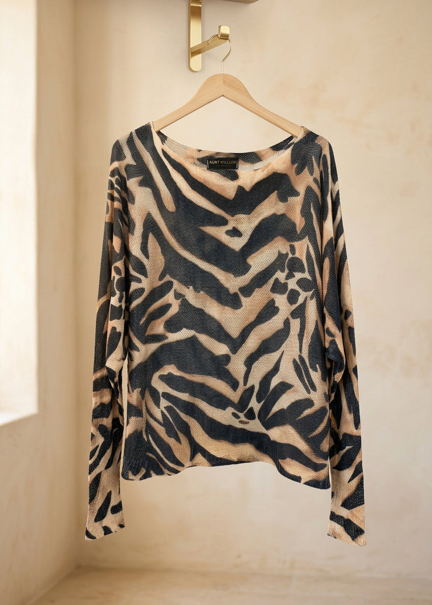 Tiger Print Fine Mesh Knit Top