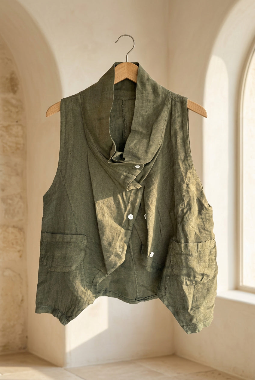Italian 100% Linen Draped-Neck