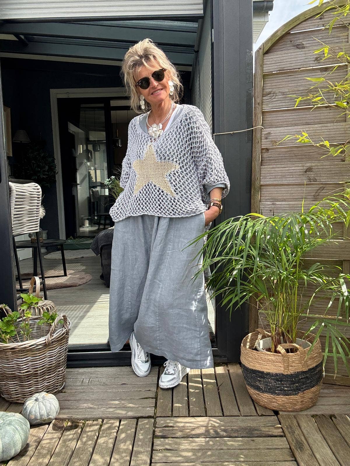 Italian Cotton Star Crochet Sweater