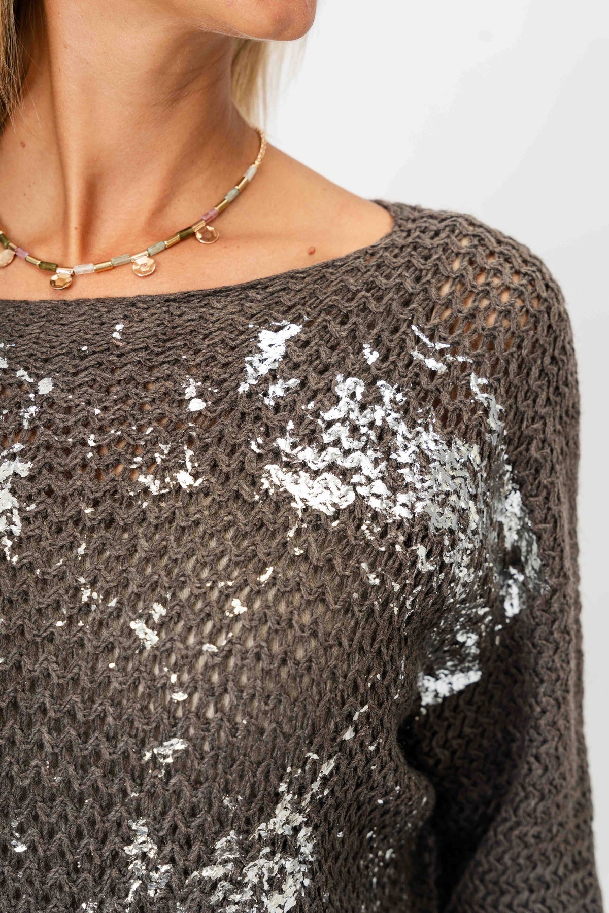Italian Silver Foil Open-Knit Sweater