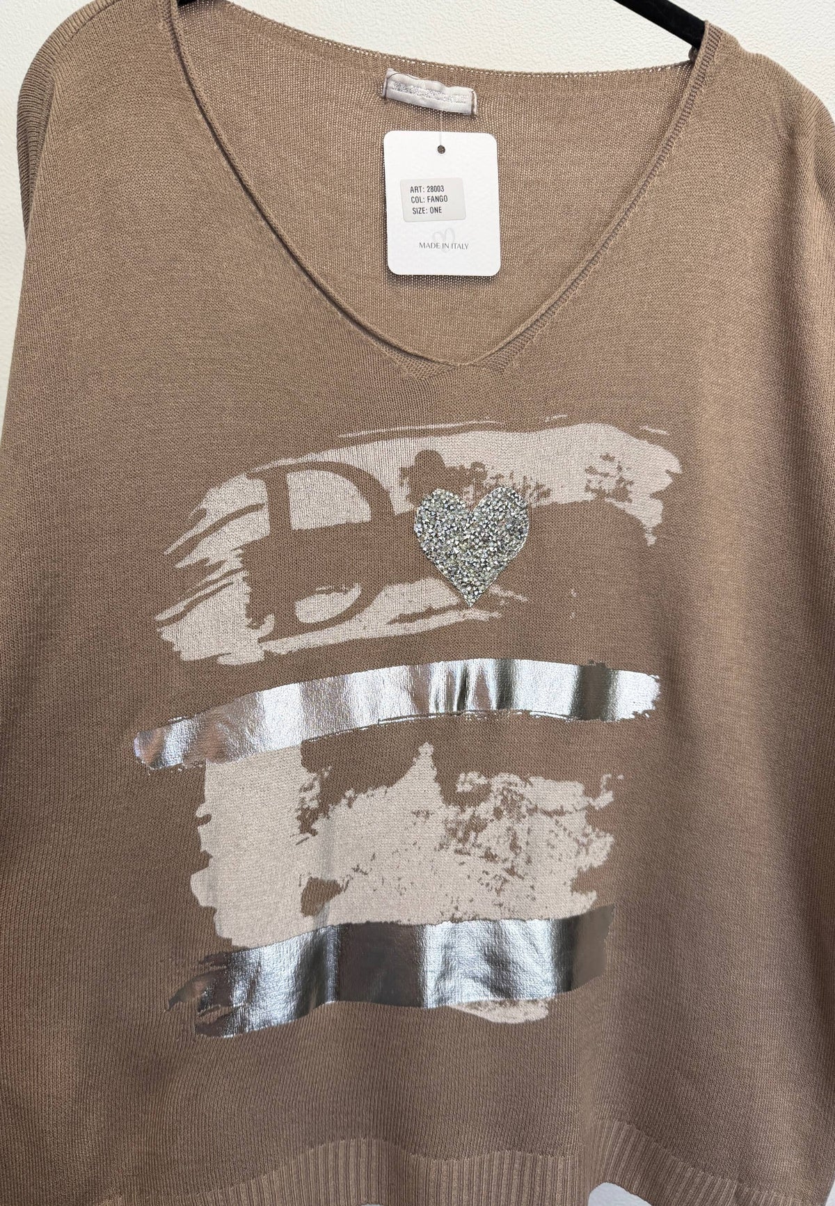 Italian Heart Detail V-Neck Sweater