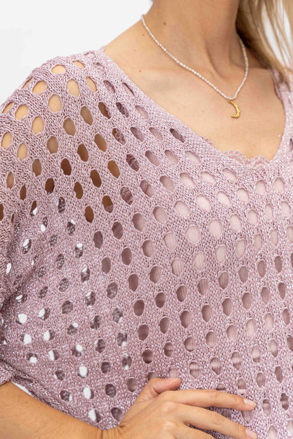 Italian Silver Shimmer Crochet Top