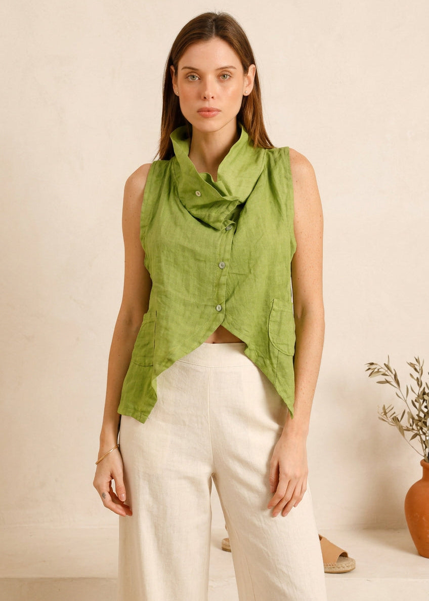 Italian 100% Linen Draped-Neck