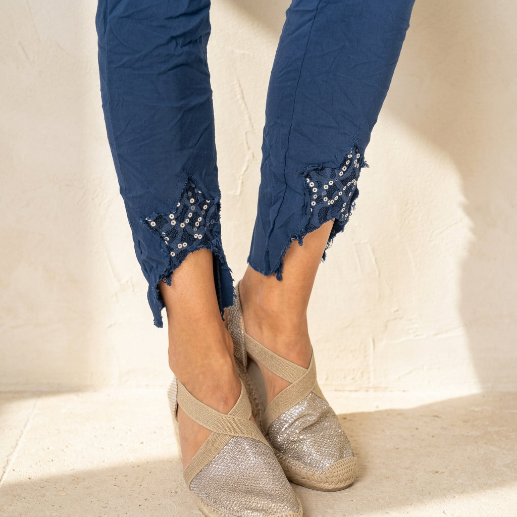 Italian Sequin Star Raw-Hem Jeggings