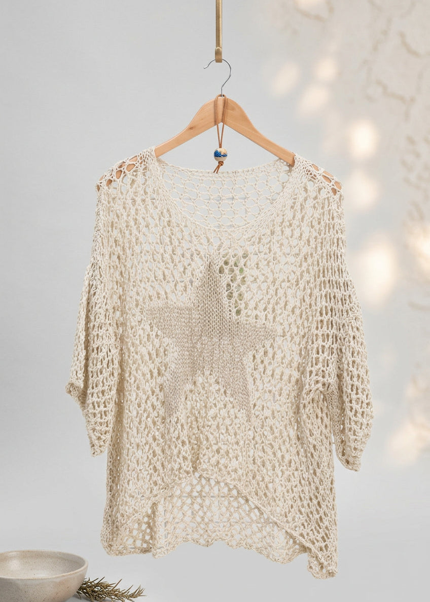 Italian Cotton Star Crochet Sweater