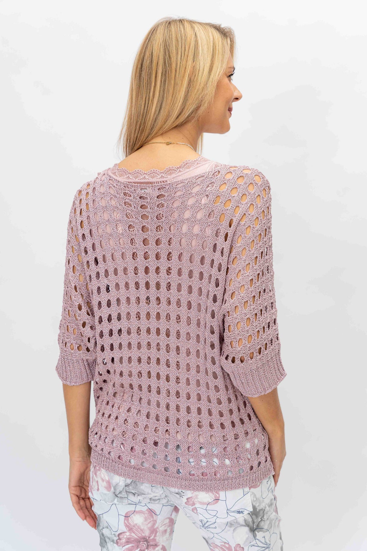 Italian Silver Shimmer Crochet Top