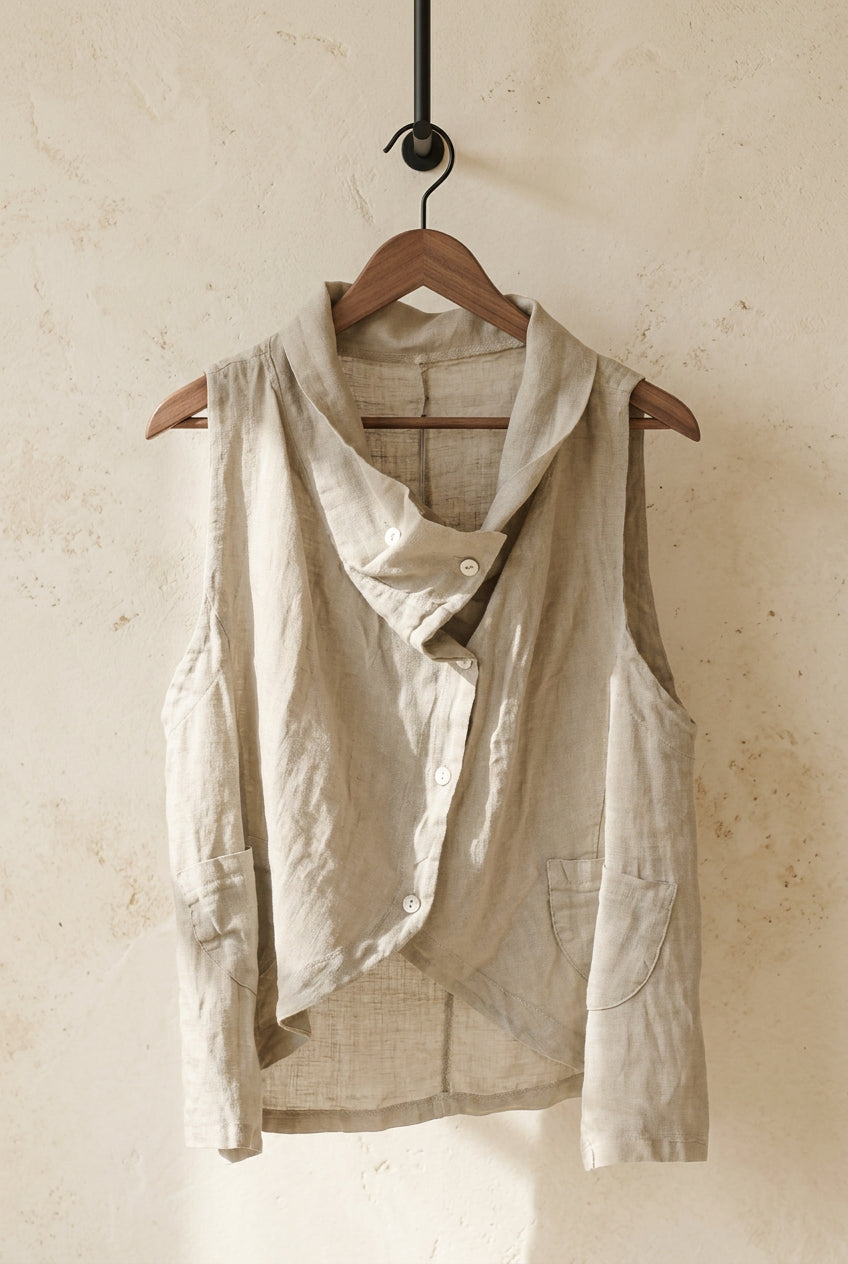 Italian 100% Linen Draped-Neck