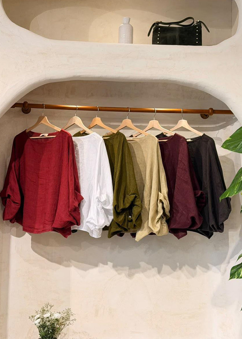 Blusa Firenze de Lino con Manga Bombé – Hecha en Italia