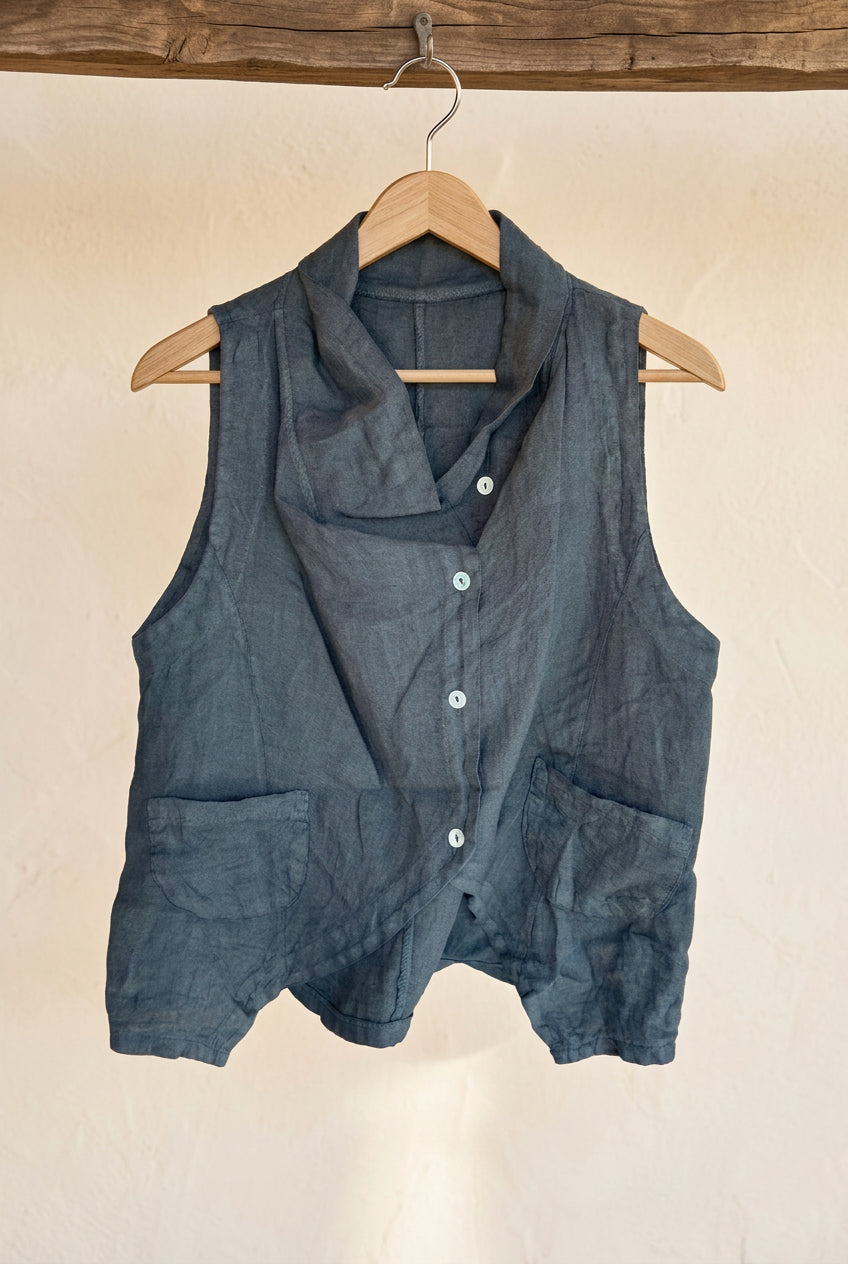 Italian 100% Linen Draped-Neck
