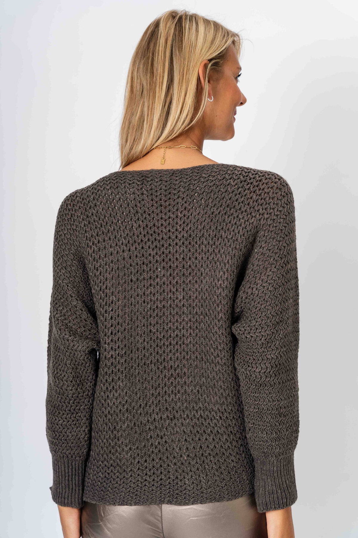 Italian Silver Foil Open-Knit Sweater