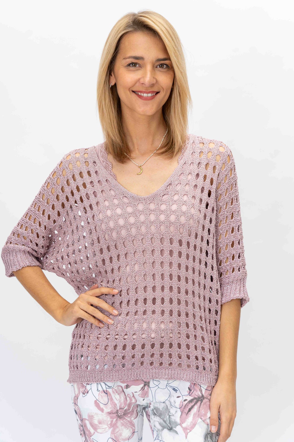Italian Silver Shimmer Crochet Top