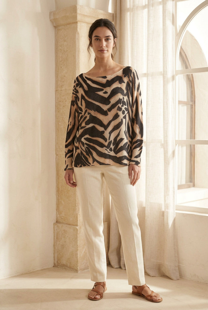 Tiger Print Fine Mesh Knit Top