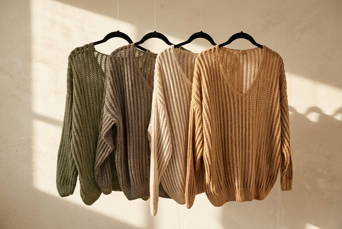 Italian Washed Open-Knit V-Neck Sweater