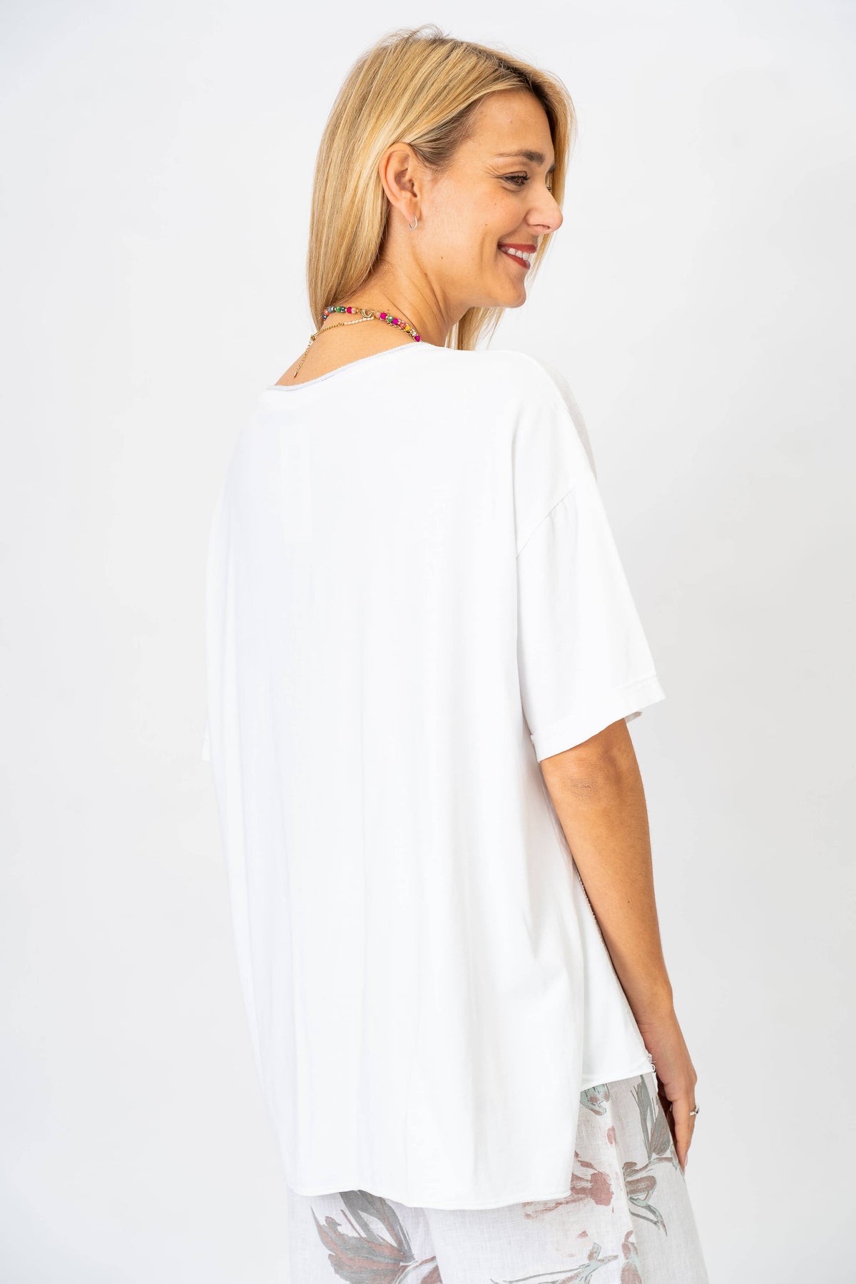 Italian Silver Trim Linen V-Neck Top
