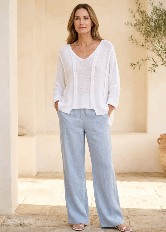 Italian Oversized Cotton Poncho Sweater – White