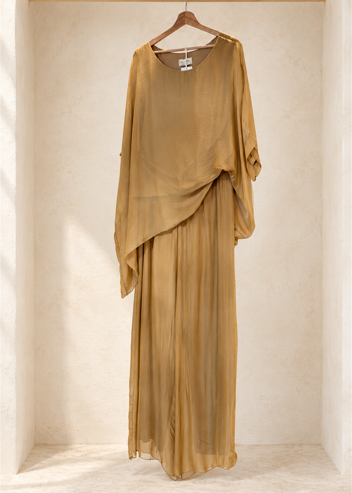 Bellagio Italian Silk Palazzo Set in gold, draped top and matching wide-leg pants