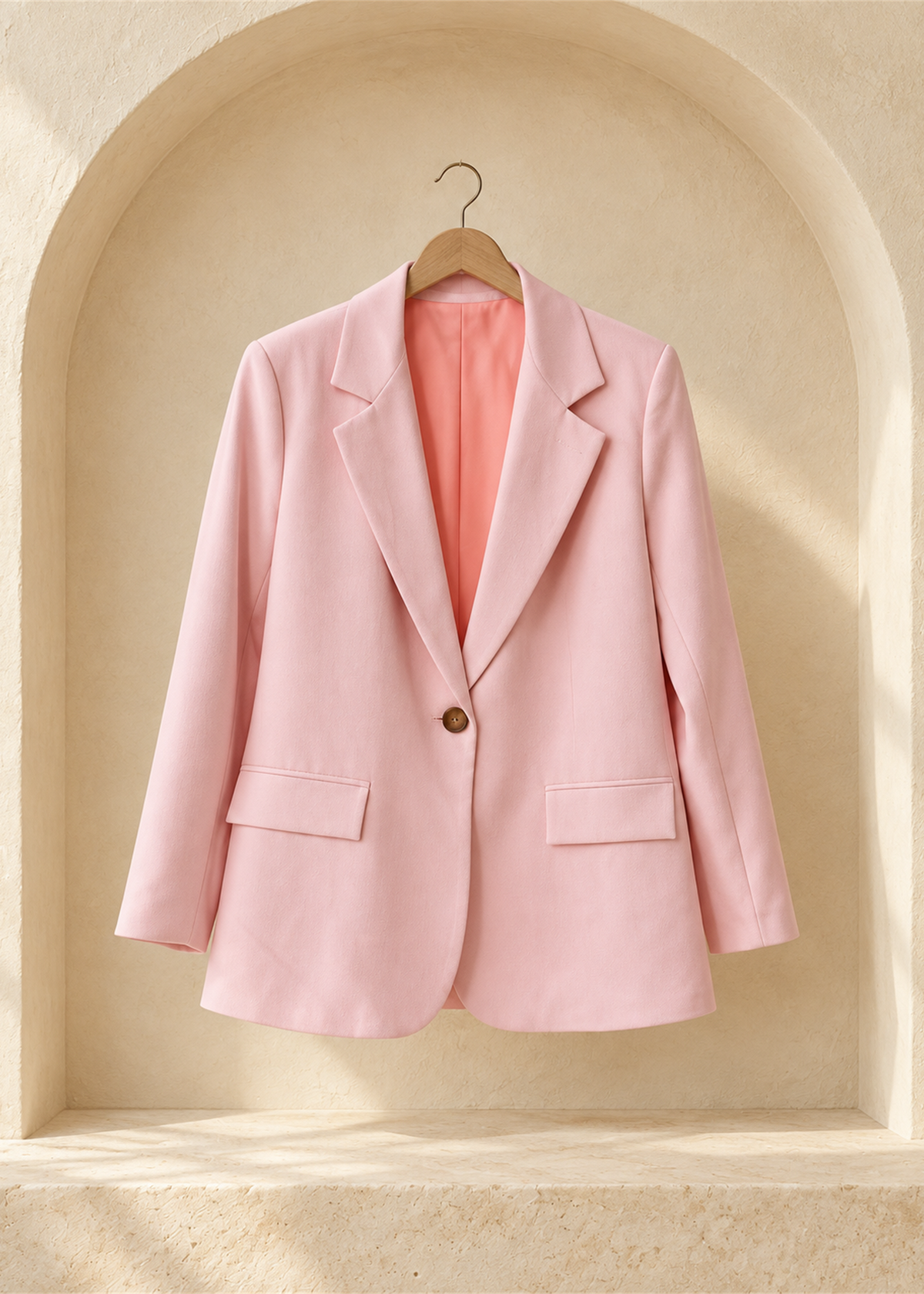 Ravello Italian Blazer in pink, notched lapels, single button and flap pockets