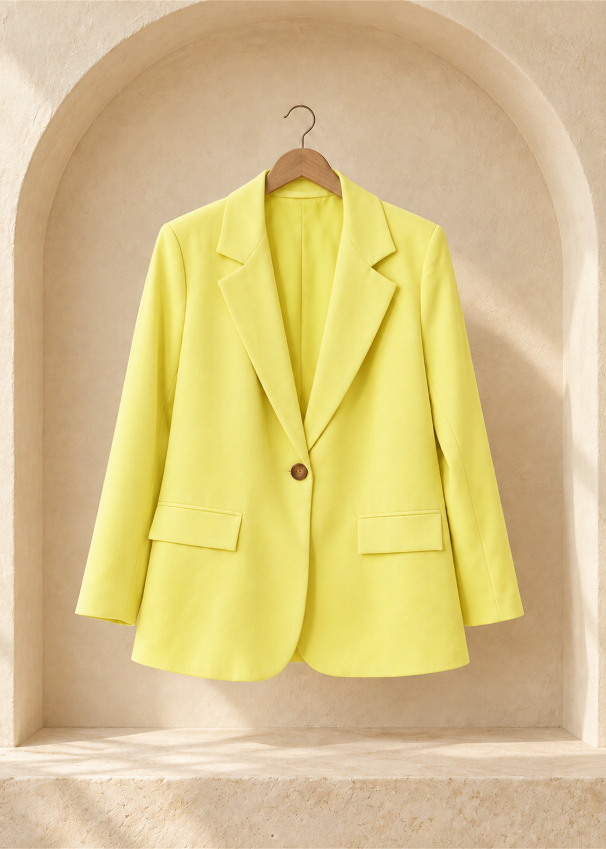 Ravello Italian Blazer in yellow, notched lapels, single button and flap pockets