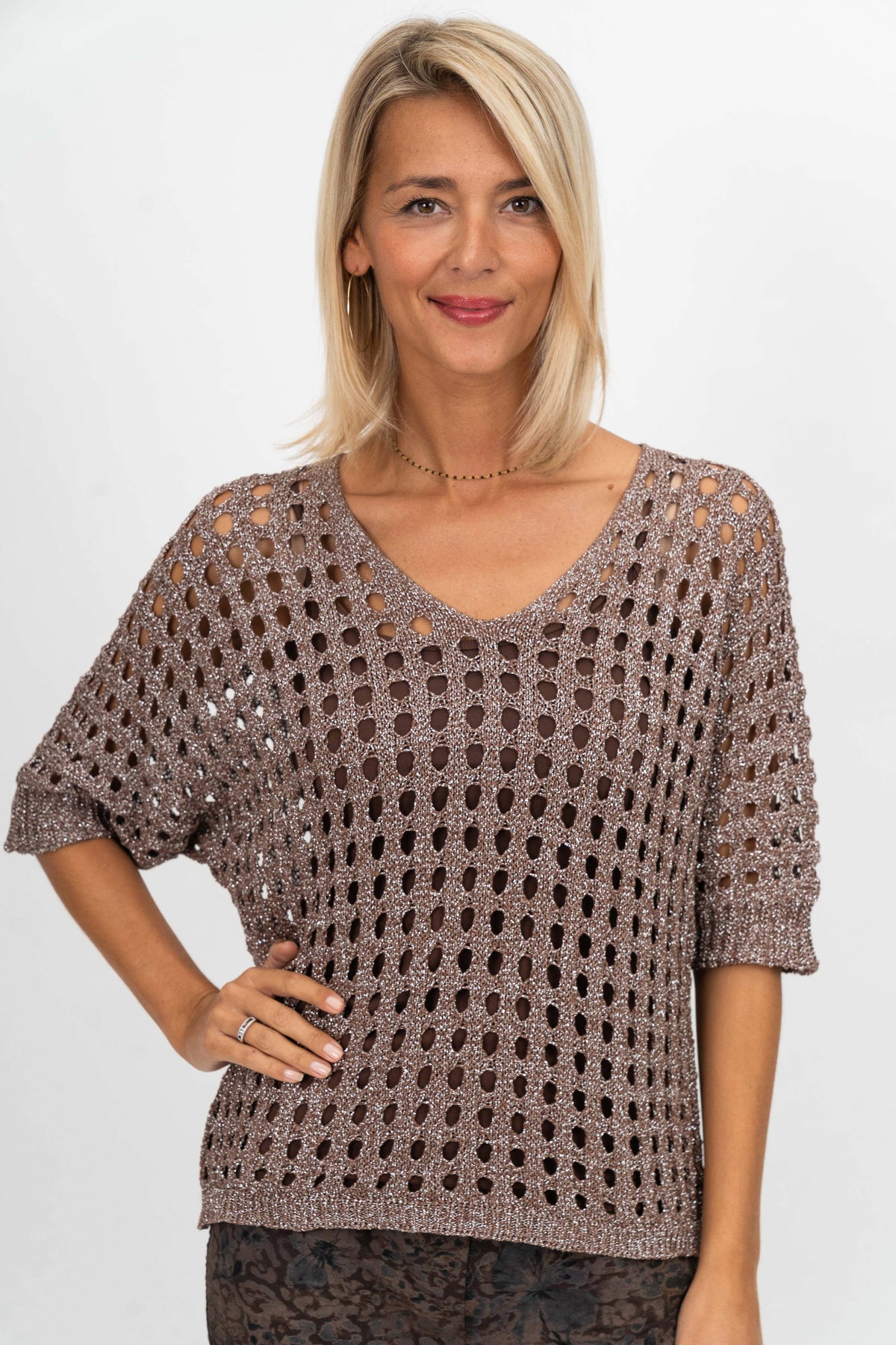 Italian Silver Shimmer Crochet Top
