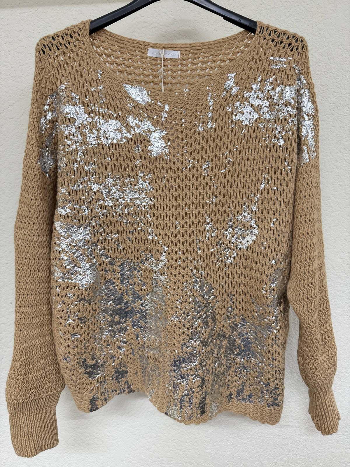Italian Silver Foil Open-Knit Sweater