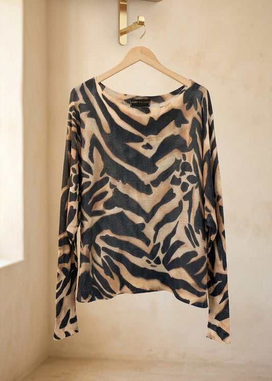 Tiger Print Fine Mesh Knit Top